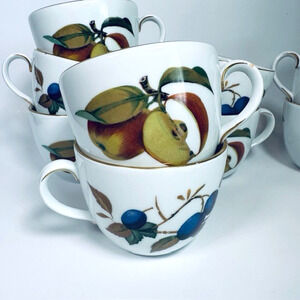 Royal Worcester Evesham Gold 1 Flat Cup Porcelain, Various Fruits, Gold Trim VTG